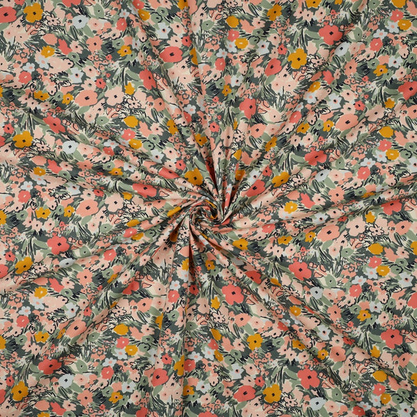 Popeline "festival de fleurs - écru/blush/vert" crée par Nerida Hansen (prix pour 10cm)