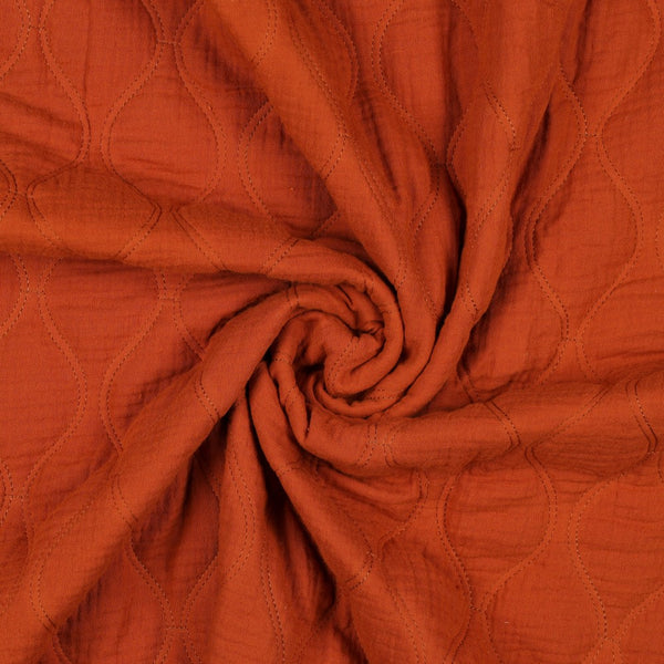Coupon de 1,3m de Double gaze matelassée rouille / terracotta certifié oeko-tex