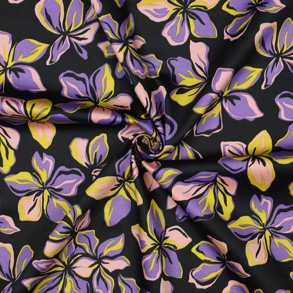 Satin de coton "flowers fond noir"(prix pour 10cm)