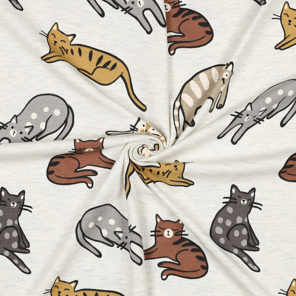 Coupon de 40cm de Jersey "Cats" sur fond écru - certifiée Oeko-tex