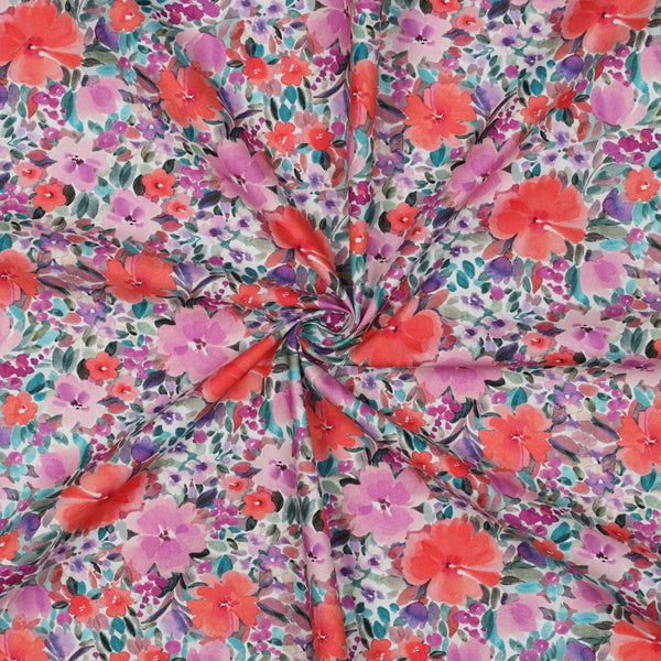 Popeline oeillets mandarines/roses - Oeko-tex standard 100 (prix pour 10cm)