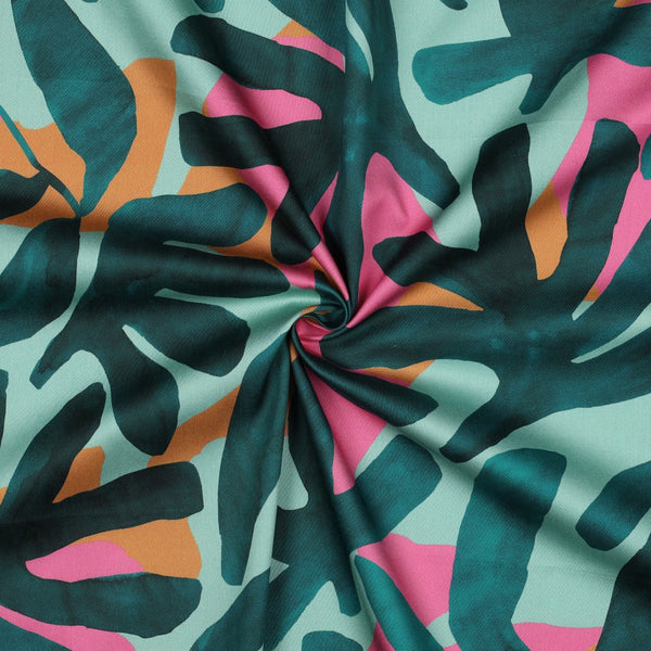 Satin de coton "feuillages - pétrole/vert"(prix pour 10cm)