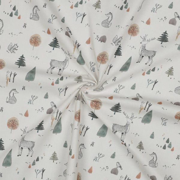Popeline "les animaux de la forêt fond blanc" (prix pour 10cm)