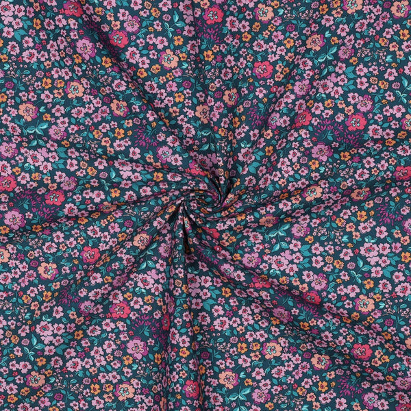 Popeline millefiori pétrole - Oeko-tex standard 100 (prix pour 10cm)