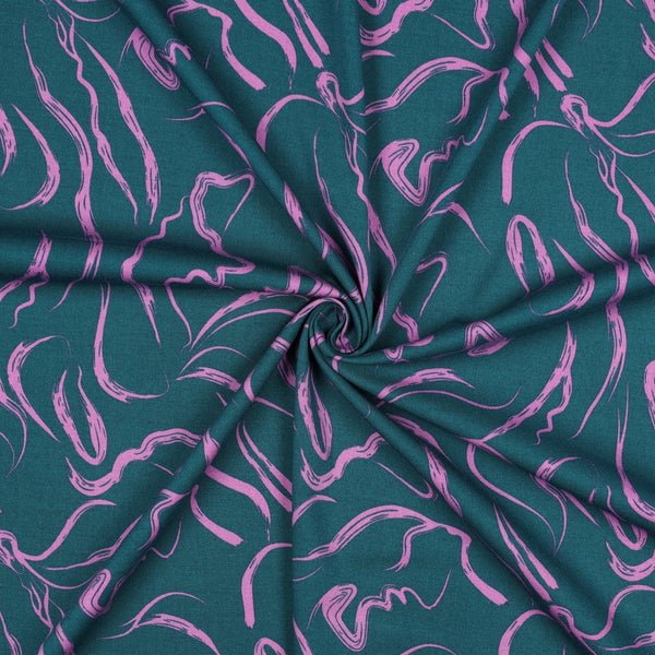 Viscose stretch "Art Abstrait pétrole/glycine" (Prix pour 10cm)