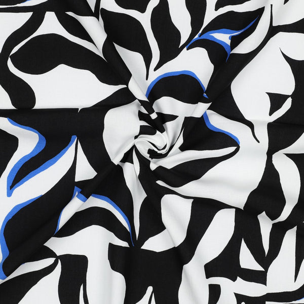 Popeline de viscose " Feuillages abstrait noir et blanc" - certifié  Eco-Vero (Prix pour 10cm)