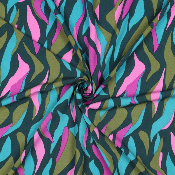 Popeline de viscose " lignes graphiques vert" - certifié  Eco-Vero(Prix pour 10cm)