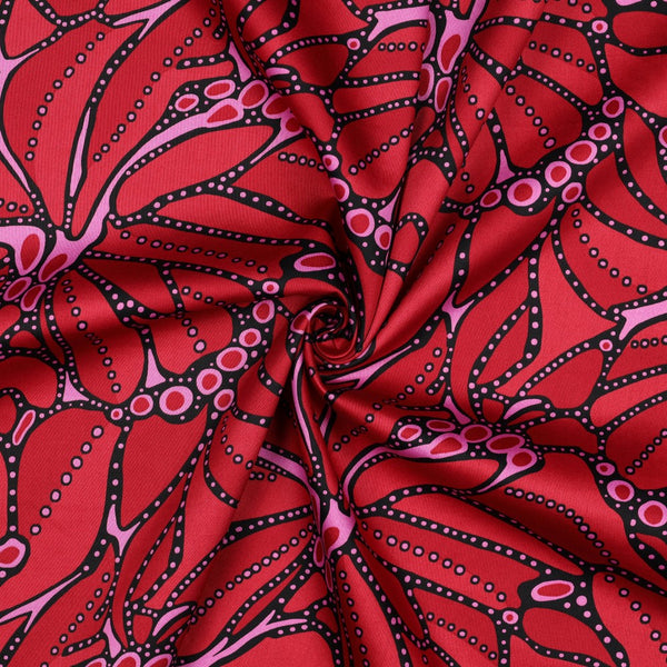 Satin de coton "Aile de papillons - rouge" oeko-tex (prix pour 10cm)