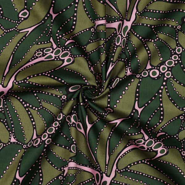 Satin de coton "Aile de papillons - vert" oeko-tex (prix pour 10cm)