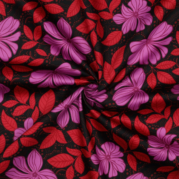 Satin de coton "Corolles - rouge " oeko-tex (prix pour 10cm)