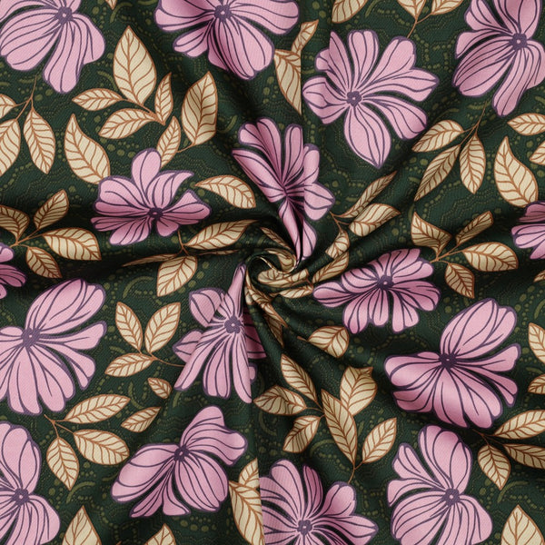 Satin de coton "Corolles - vert " oeko-tex (prix pour 10cm)