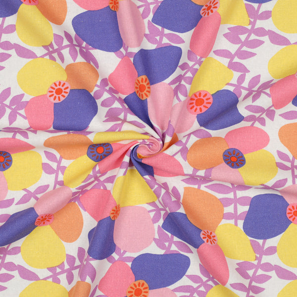 Lin - viscose "Lema Poppies - lavender" collection Nerida Hansen (prix pour 10cm)
