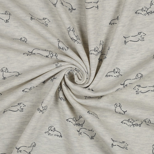 Sweat - " chiens teckels fond écru"- certifié oeko-tex (prix pour 10cm)