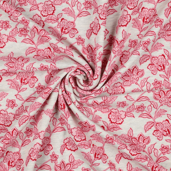 Sweat - "Fleurs baroques - rose vif - certifié oeko-tex (prix pour 10cm)