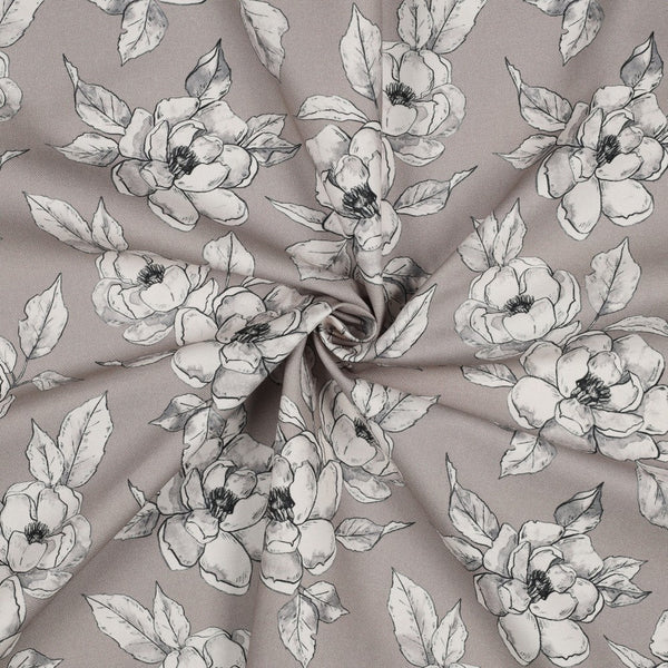 Canvas grandes fleurs claires sur fond taupe certifié oeko-tex - 100% coton (prix pour 10cm)
