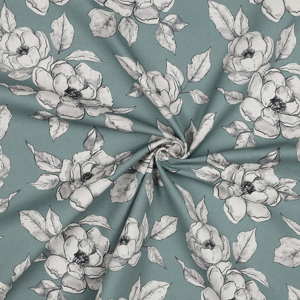 Canvas grandes fleurs claires sur fond vert doux certifié oeko-tex - 100% coton (prix pour 10cm)