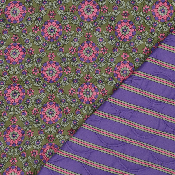 Doudoune / Stepped / tissu matelassé réversible vintage vert/mauve  (prix pour 10cm)