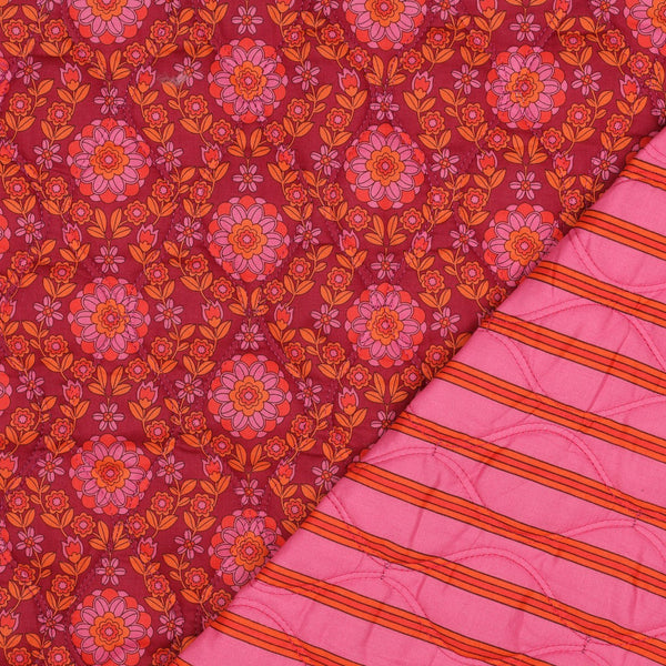 Doudoune / Stepped / tissu matelassé réversible vintage rose/orange  (prix pour 10cm)