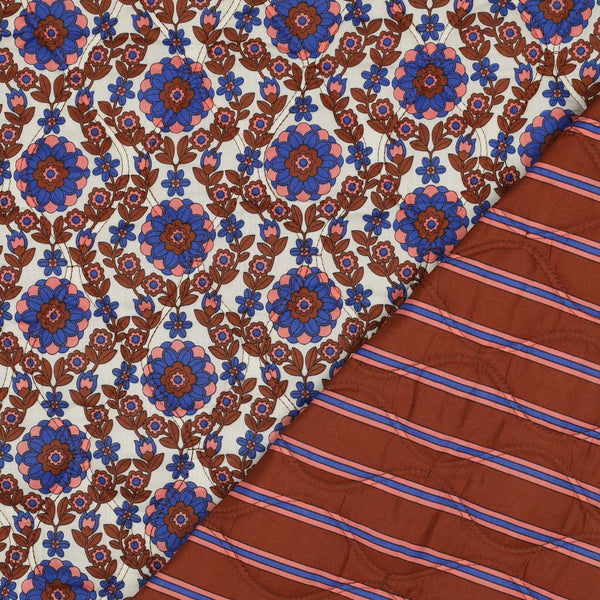 Doudoune / Stepped / tissu matelassé réversible vintage bleu/ocre (prix pour 10cm)