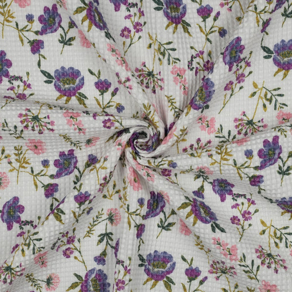 Coton nid d'abeille fleuri 100% coton oeko-tex (prix pour 10cm)