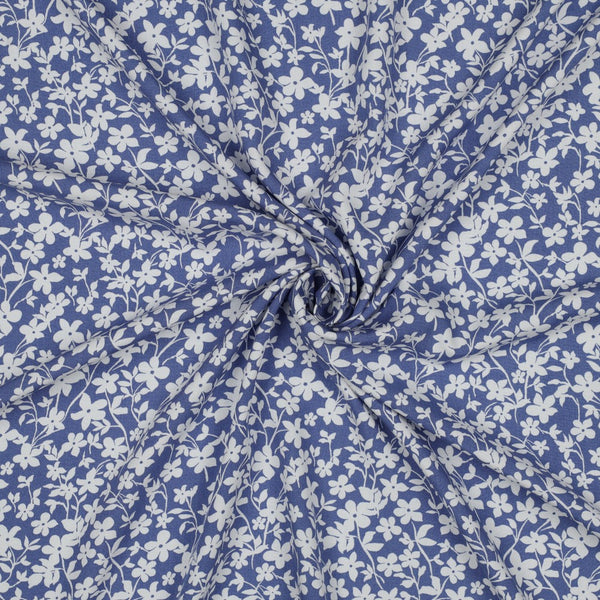 Viscose douces fleurs sur fond bleu certifiée oeko-tex (Prix pour 10cm)