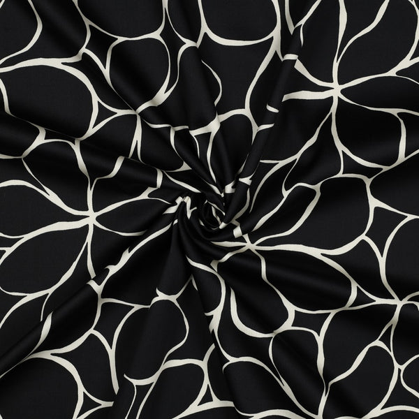 Satin de coton "Fleurs graphiques noir/blanc" oeko-tex (prix pour 10cm)
