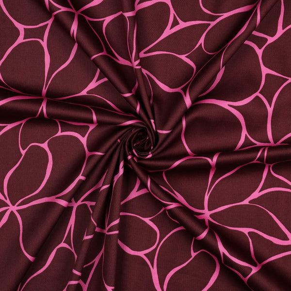 Satin de coton "Fleurs graphiques bordeaux/rose" oeko-tex (prix pour 10cm)