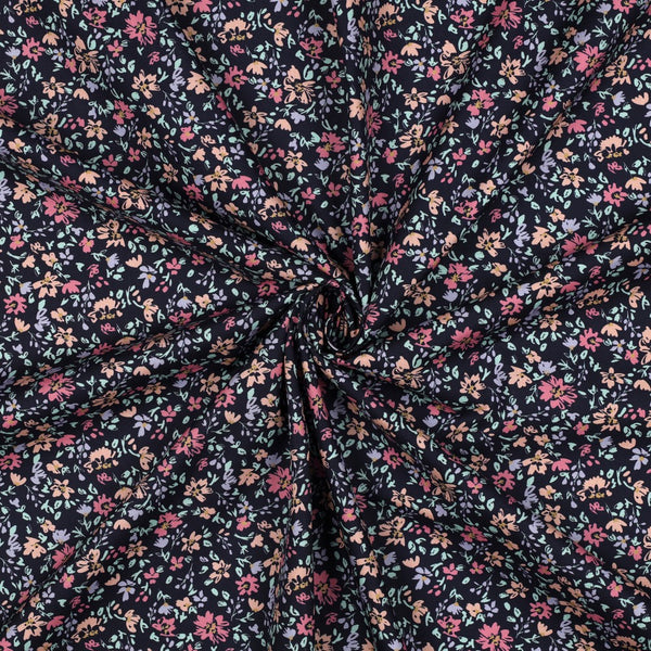 Popeline myriade de fleurs sur fond bleu marine - Oeko-tex (prix pour 10cm)