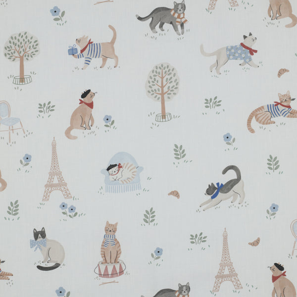 Popeline "Minettes in Paris" sur fond blanc - Oeko-tex (prix pour 10cm)