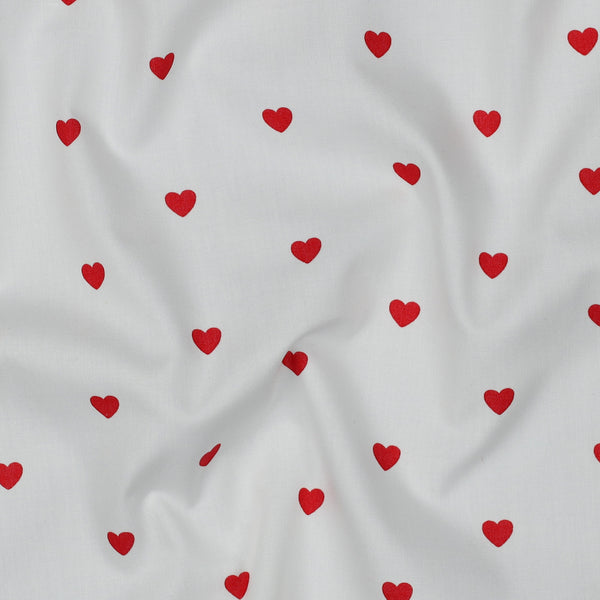 Tissu popeline 100% coton "Petits coeurs rouges sur fond blanc" oeko-tex (prix pour 10cm)