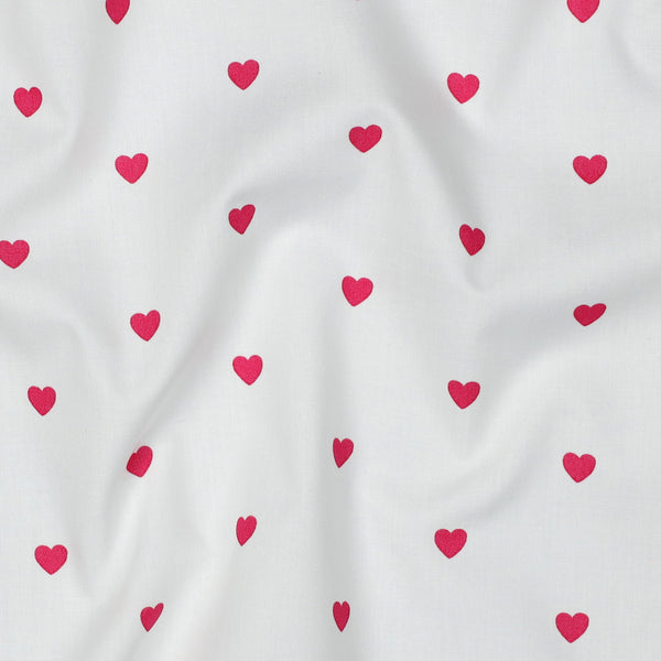 Tissu popeline 100% coton "Petits coeurs fuchsia sur fond blanc" oeko-tex (prix pour 10cm)