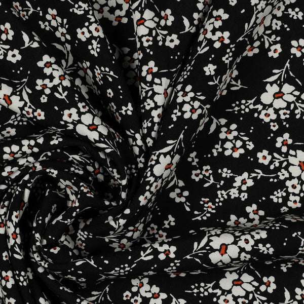 Coupon de 3m de viscose Mini flowers sur fond noir (Prix pour le coupon)