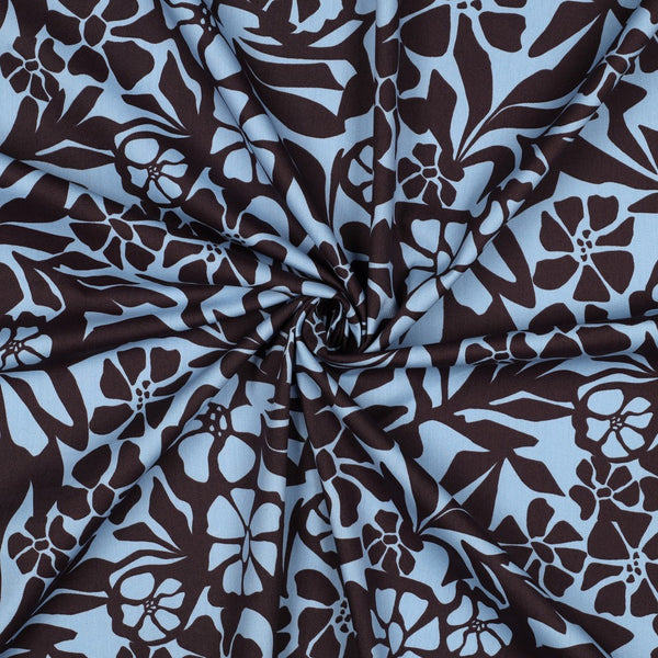 Popeline coton/viscose "Vitrail fleuri" bleu - Oeko-tex standard 100 (prix pour 10cm)