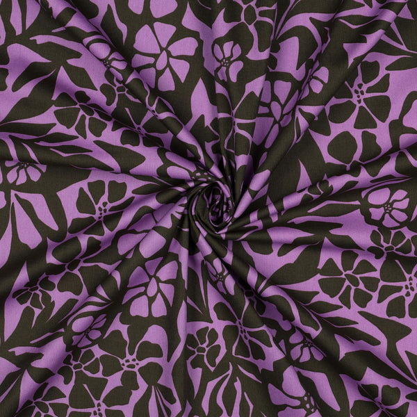 Popeline coton/viscose "Vitrail fleuri" lavande - Oeko-tex standard 100 (prix pour 10cm)