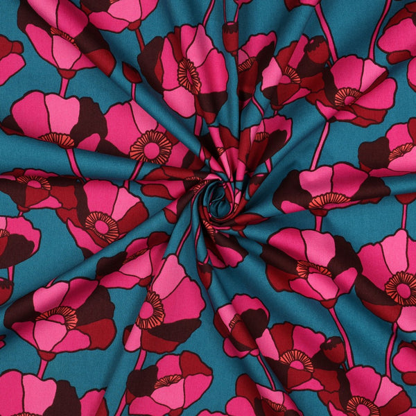 Popeline coton/viscose Poppy fond pétrole - Oeko-tex standard 100 (prix pour 10cm)