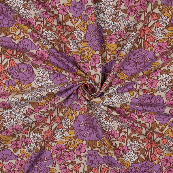 Jersey "Fleurs des champs" sur fond beige certifiée oeko-tex (prix pour 10cm)