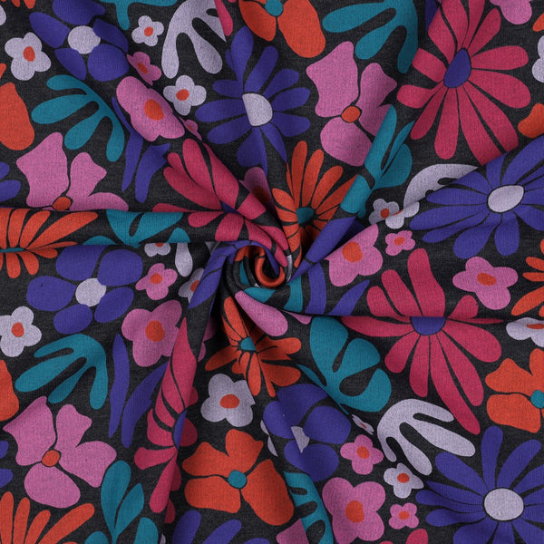 Sweat - "flower power foncé"- certifié oeko-tex (prix pour 10cm)