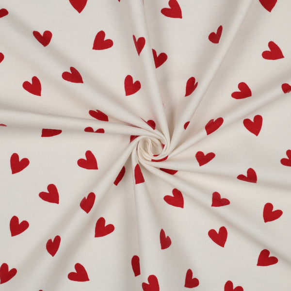 Flanelle 100% coton certifié oeko-tex - Coeurs rouges sur fond blanc (prix pour 10cm)