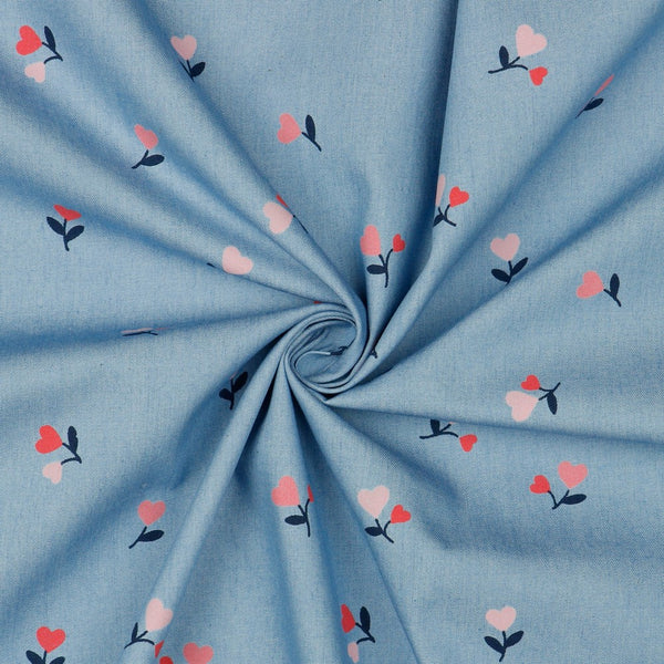 Coupon de 1m de Toile denim - Mon petit coeur - 100% coton oeko-tex