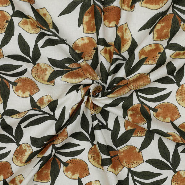 Tissu popeline 100% coton - Block-printed - Citrons orangé (prix pour 10cm)