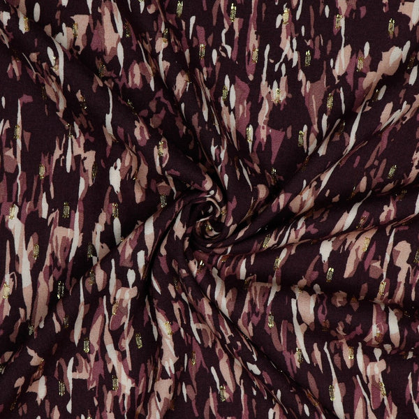 Coupon de 3m de viscose motif abstrait avec lurex tons bordeaux/rose  (Prix pour le coupon)