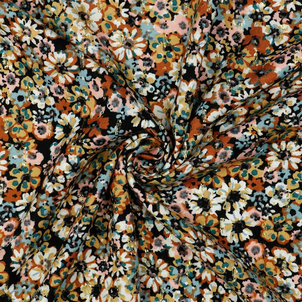 Coupon de 3m de viscose Flowers avec lurex tons noir/miel  (Prix pour le coupon)