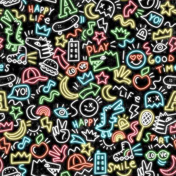 Jersey "Graffiti sur fond noir" certifiée oeko-tex (prix pour 10cm)