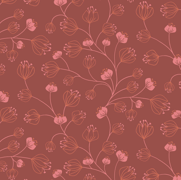 Coupon de 3m de jersey "arabesque fleurie rouge rosé" - certifié Oeko-tex