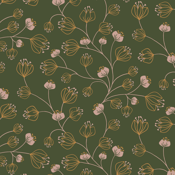 Coupon de 3m de jersey "arabesque fleurie vert" - certifié Oeko-tex