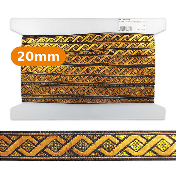 Galon jacquard tissé or et cuivre - 20mm (prix au mètre)