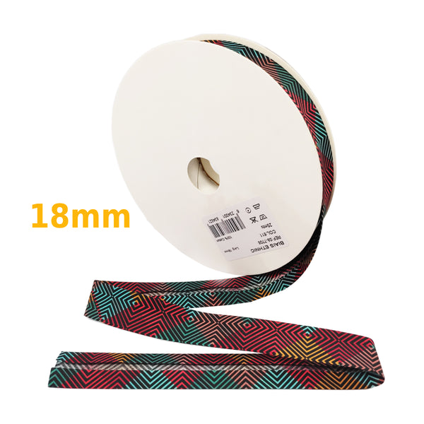 Biais motifs ethniques - 100% coton- 18mm - Plusieurs coloris (prix au mètre)
