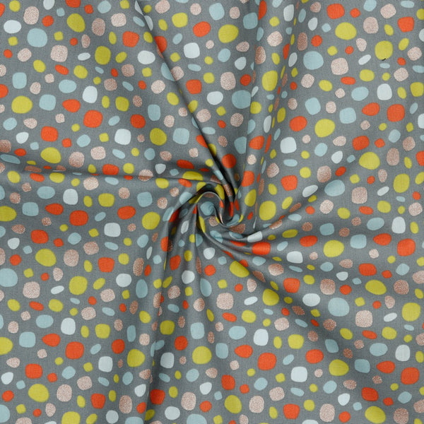 Coupon de 3m de popeline 100% coton " Petits galets colorés avec foil doré" certifié oeko-tex