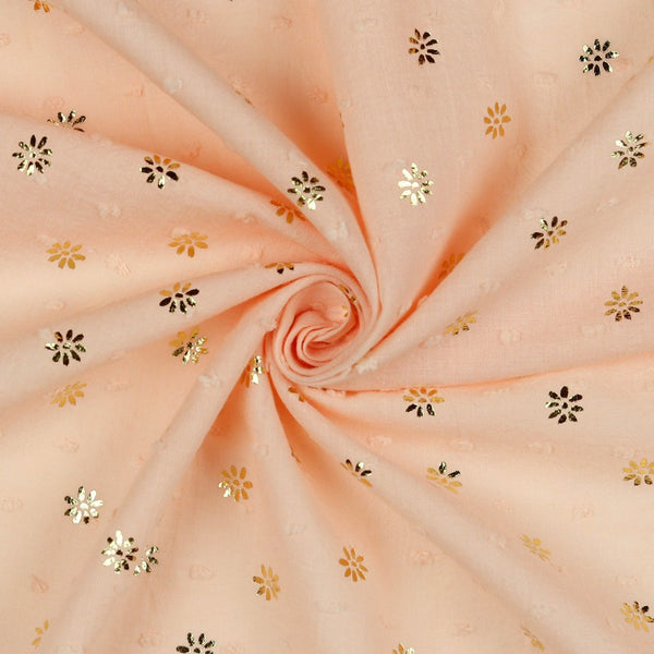 Coupon de 3m de voile de coton dobby foil "pâquerettes dorées" sur fond rose pâle - certifié oeko-tex  (prix pour le coupon)