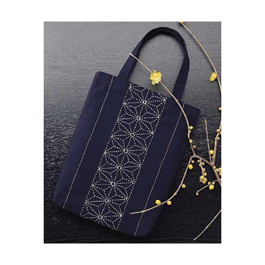 Kit sac indigo à broder en sashiko - asanoha centraux (prix pour le kit complet)